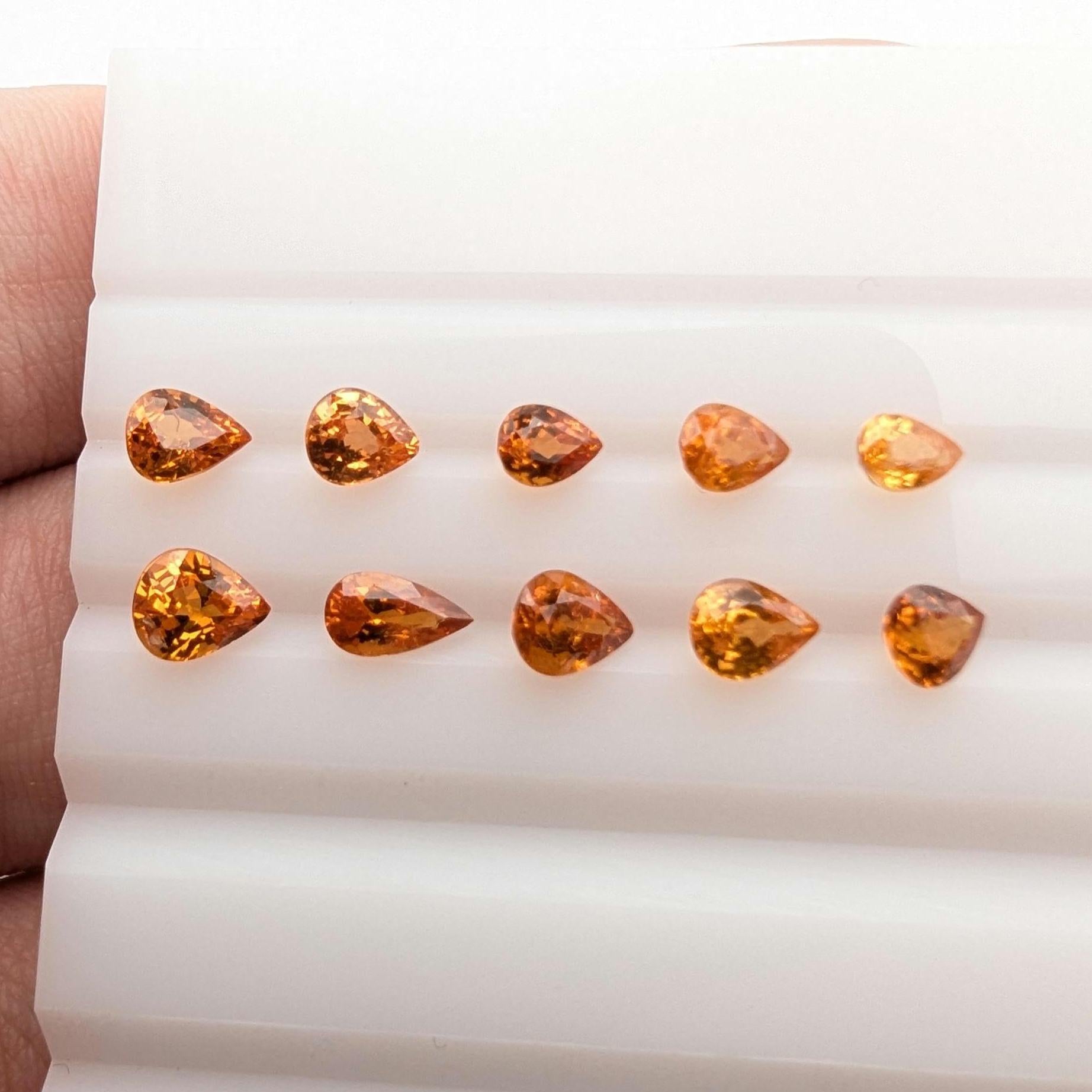4.34 ct (10 pieces) Spessartine Garnet - Pear Shaped Faceted Gemstones - Mandarin Garnet Lot - Natural Untreated Cut Gemstones for Jewelry