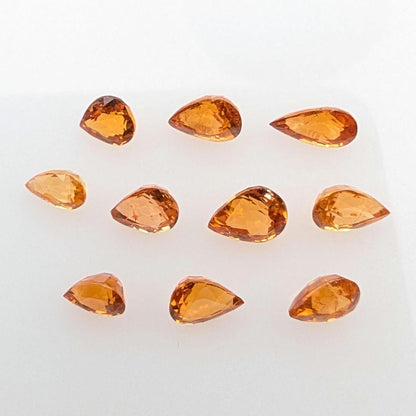 4.34 ct (10 pieces) Spessartine Garnet - Pear Shaped Faceted Gemstones - Mandarin Garnet Lot - Natural Untreated Cut Gemstones for Jewelry