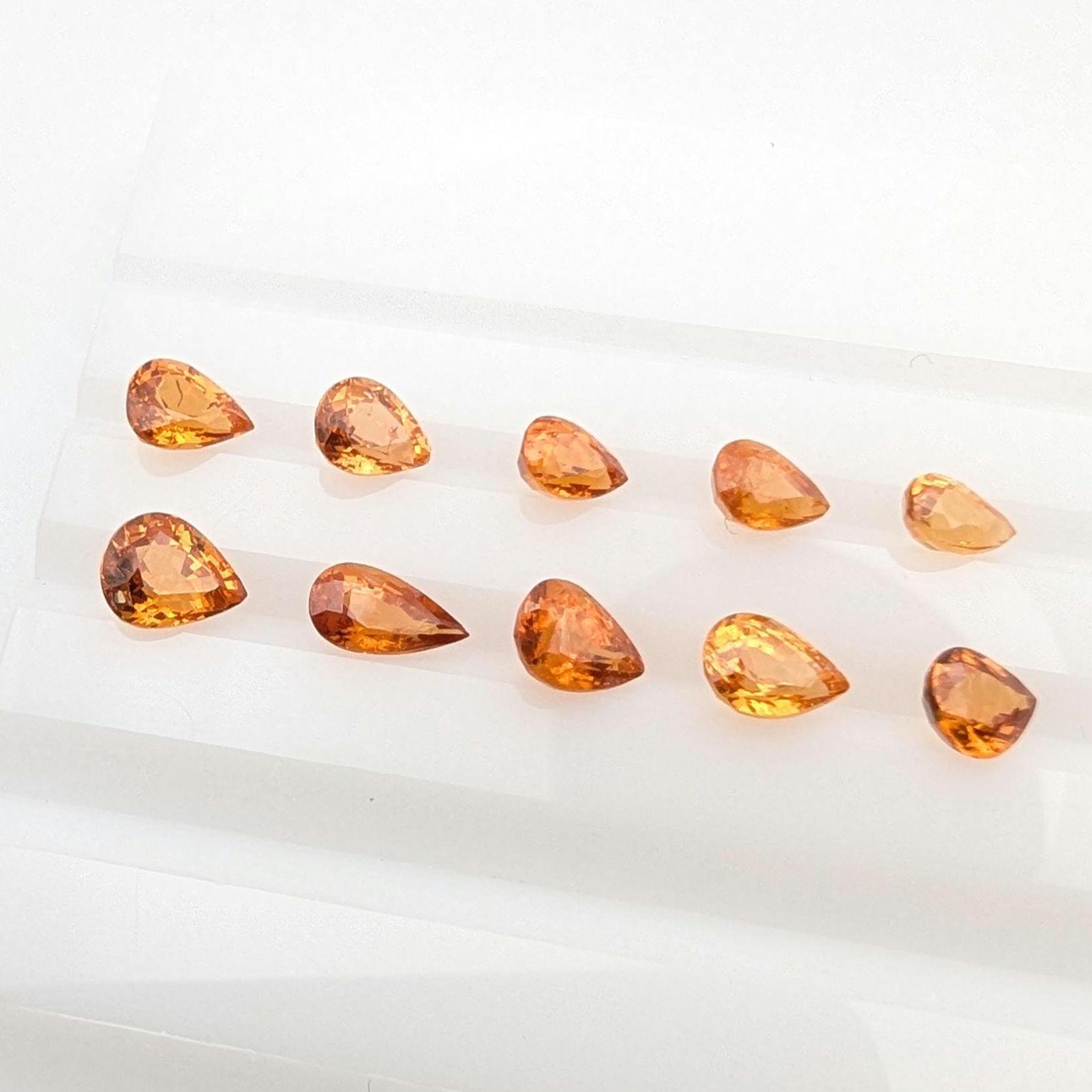 4.34 ct (10 pieces) Spessartine Garnet - Pear Shaped Faceted Gemstones - Mandarin Garnet Lot - Natural Untreated Cut Gemstones for Jewelry