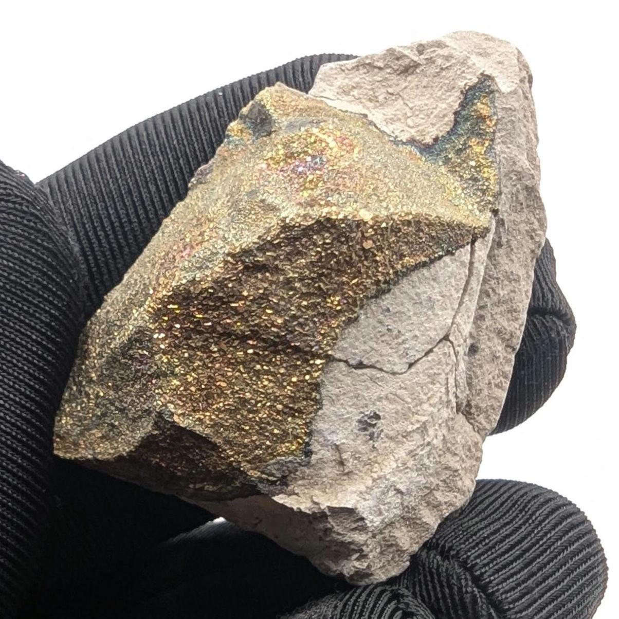 30g Iridescent Rainbow Pyrite on Sedimentary Concretion Matrix - Natural Rainbow Pyrite Crystal - Volga River, Ulyanovsk, Russia
