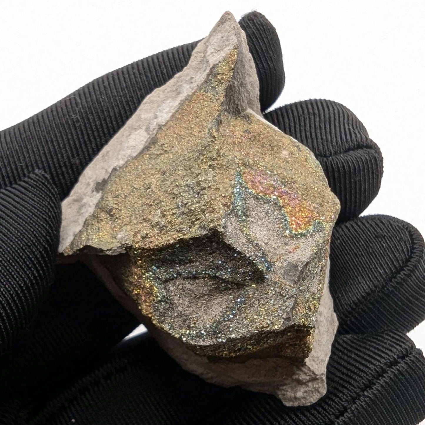 47g Iridescent Rainbow Pyrite on Sedimentary Concretion Matrix - Natural Rainbow Pyrite Crystal - Volga River, Ulyanovsk, Russia