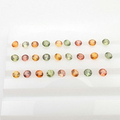 4.36 ct (26 pieces) Round Orange and Green Sapphires - Brilliant Cut Sapphires - 3mm Calibrated Sapphires - Loose Faceted Gemstones