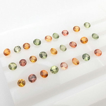 4.36 ct (26 pieces) Round Orange and Green Sapphires - Brilliant Cut Sapphires - 3mm Calibrated Sapphires - Loose Faceted Gemstones