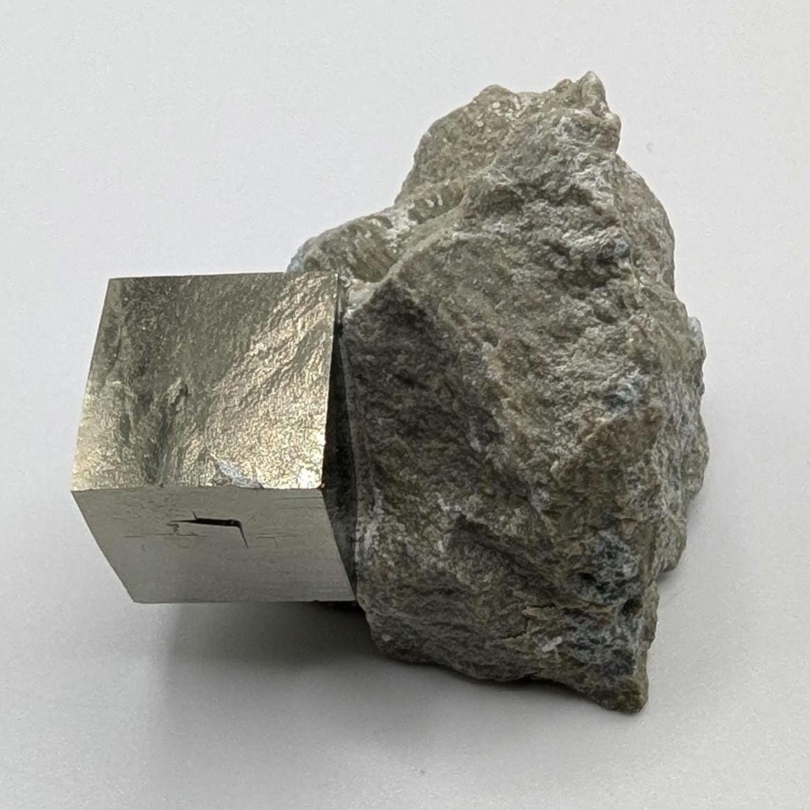 43g Pyrite Cube on Matrix - Navajun, Spain - Naturally Formed Cubic Pyrite from Spain - Natural Pyrite Mineral Specimen - Pyrite Crystal