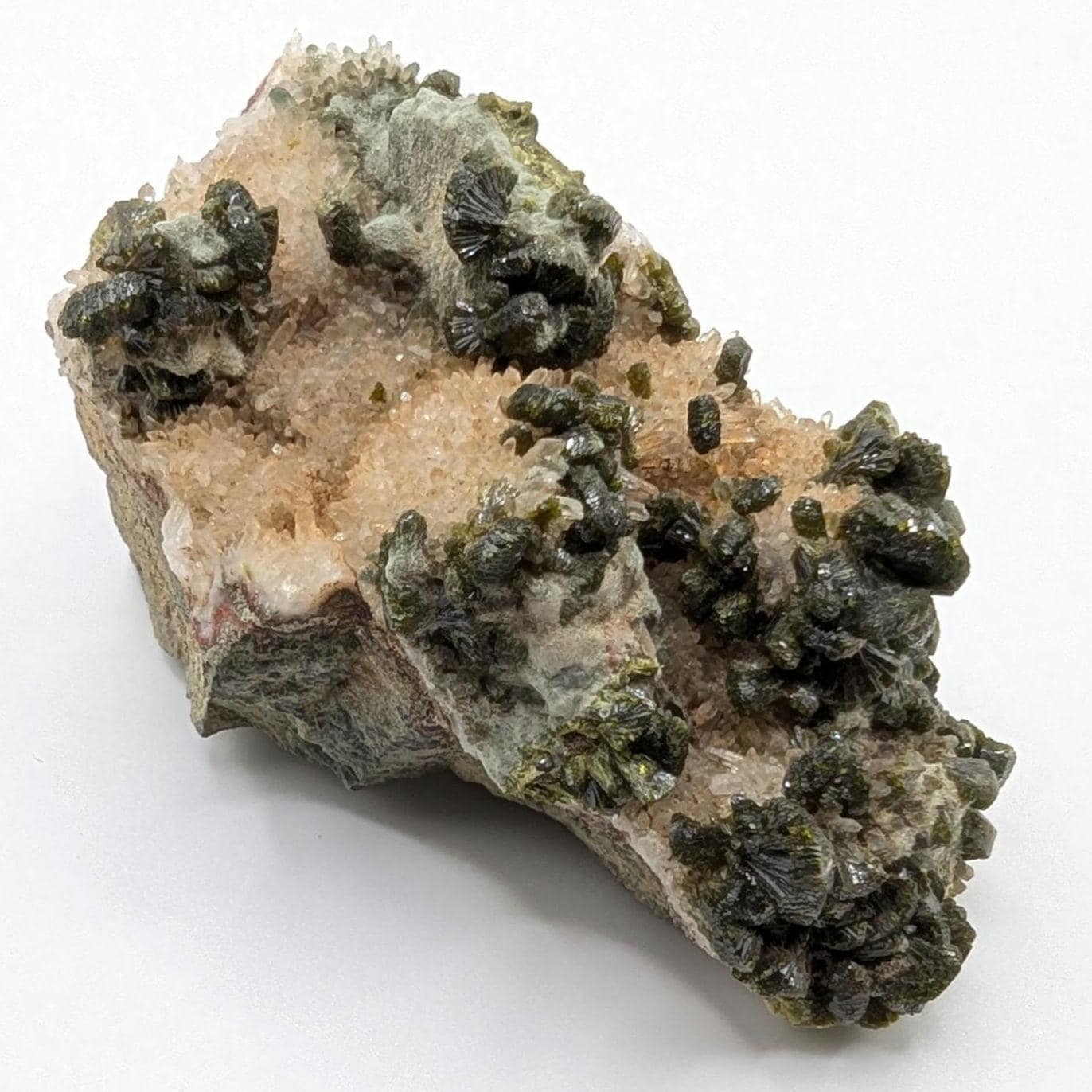 261g Natural Epidote with Quartz Crystals on Matrix - Imilchil, Morocco - Rough Green Epidote - Raw Mineral Specimen