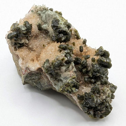261g Natural Epidote with Quartz Crystals on Matrix - Imilchil, Morocco - Rough Green Epidote - Raw Mineral Specimen