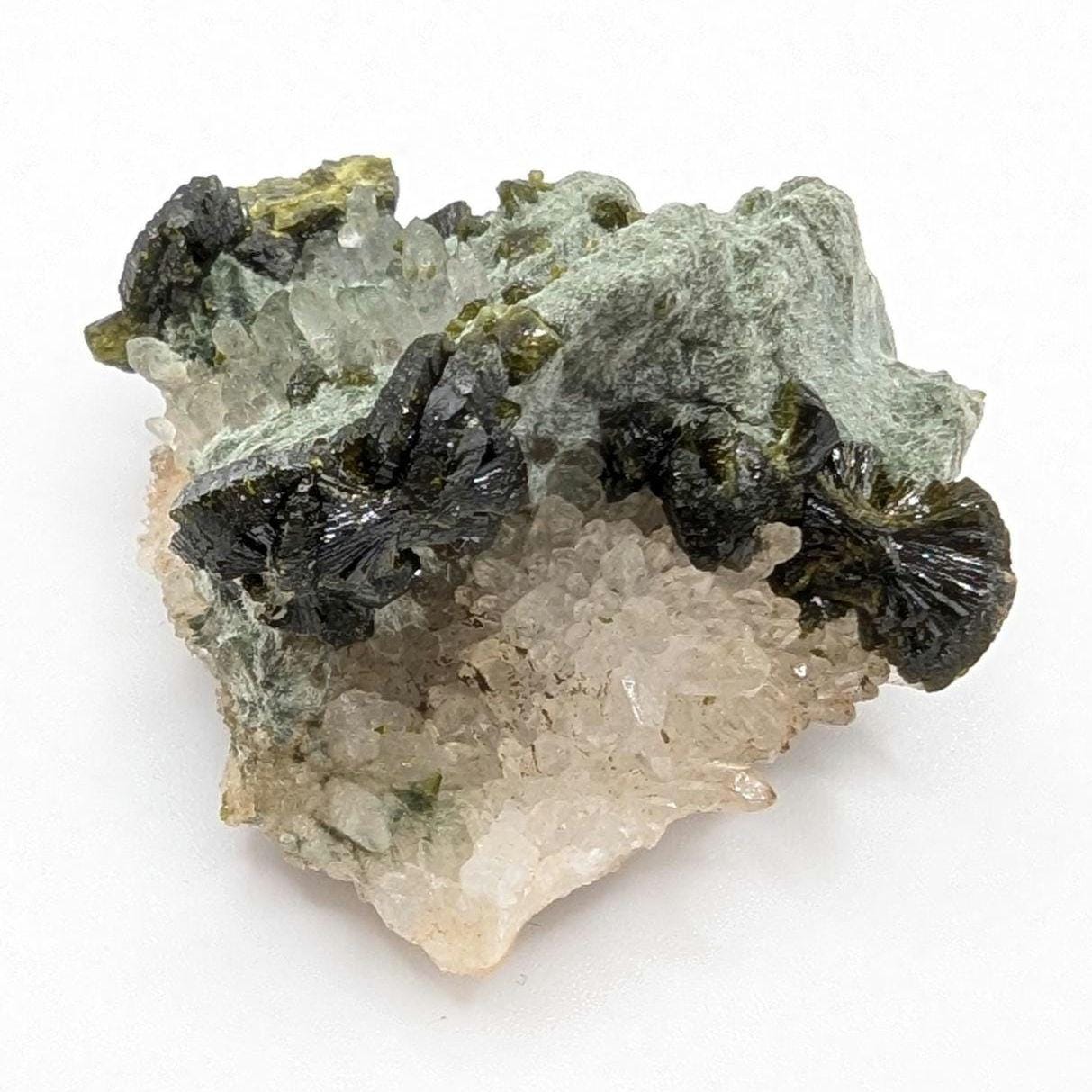 25g Natural Epidote with Quartz Crystals on Matrix - Imilchil, Morocco - Rough Green Epidote - Raw Mineral Specimen