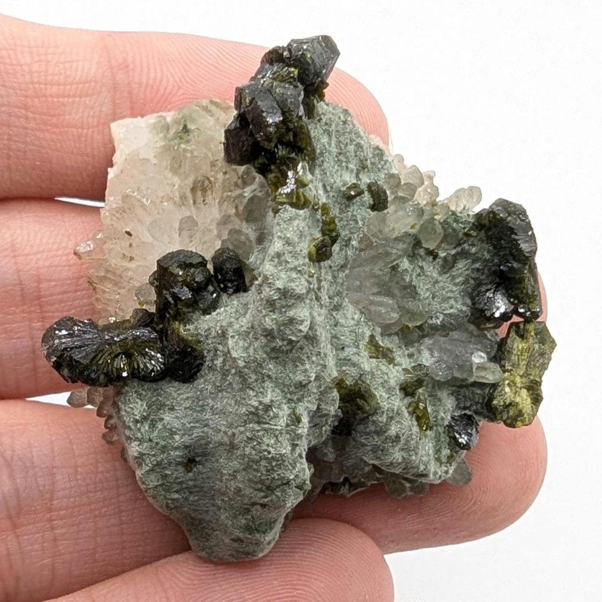 25g Natural Epidote with Quartz Crystals on Matrix - Imilchil, Morocco - Rough Green Epidote - Raw Mineral Specimen
