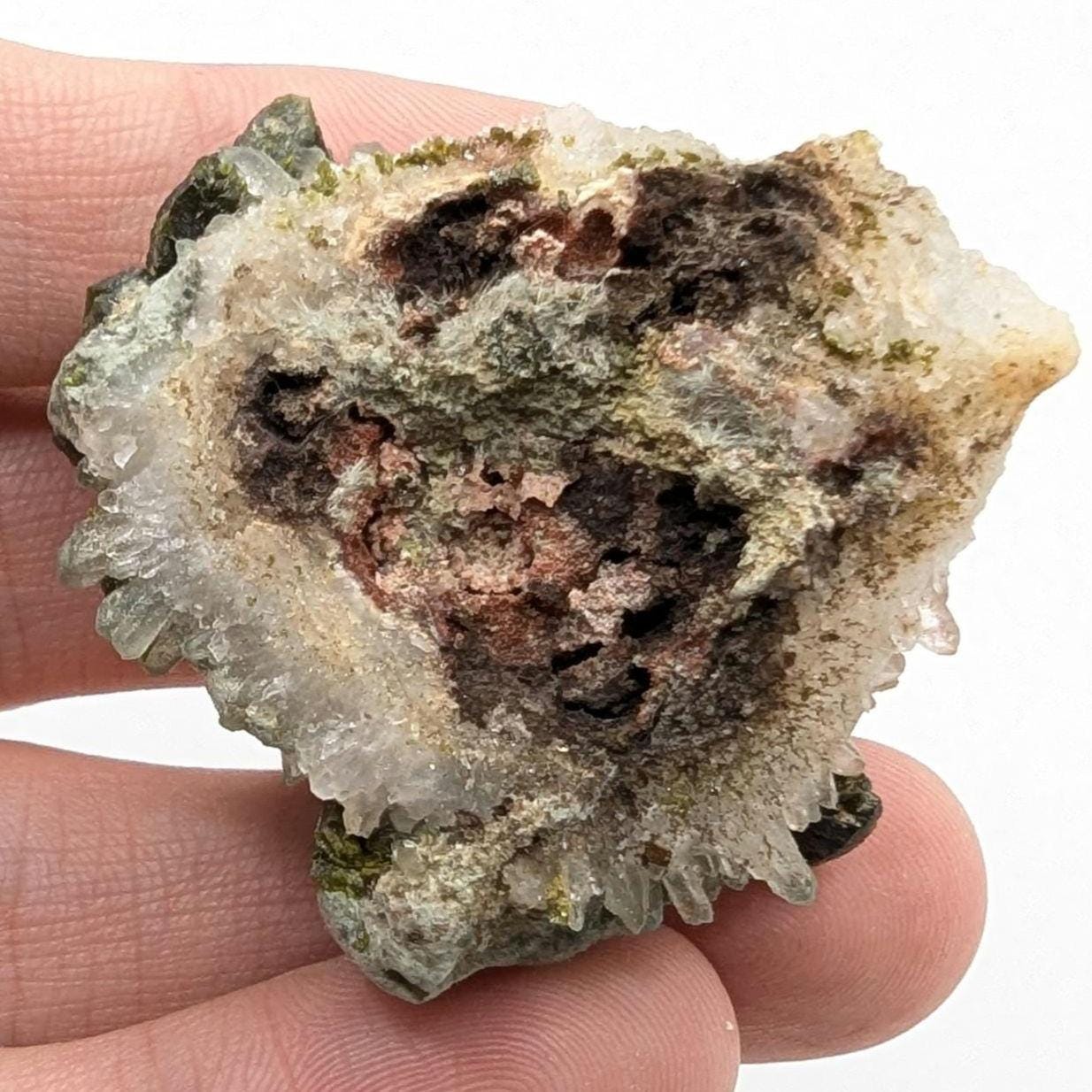 25g Natural Epidote with Quartz Crystals on Matrix - Imilchil, Morocco - Rough Green Epidote - Raw Mineral Specimen