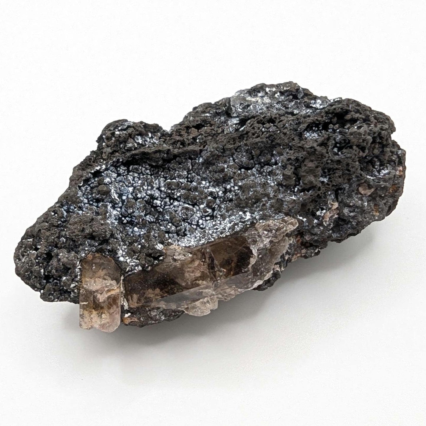 67g Smoky Quartz in Basalt - Minas Gerais, Brazil - Black Volcanic Matrix with Smoky Quartz Crystal - Mineral Specimen