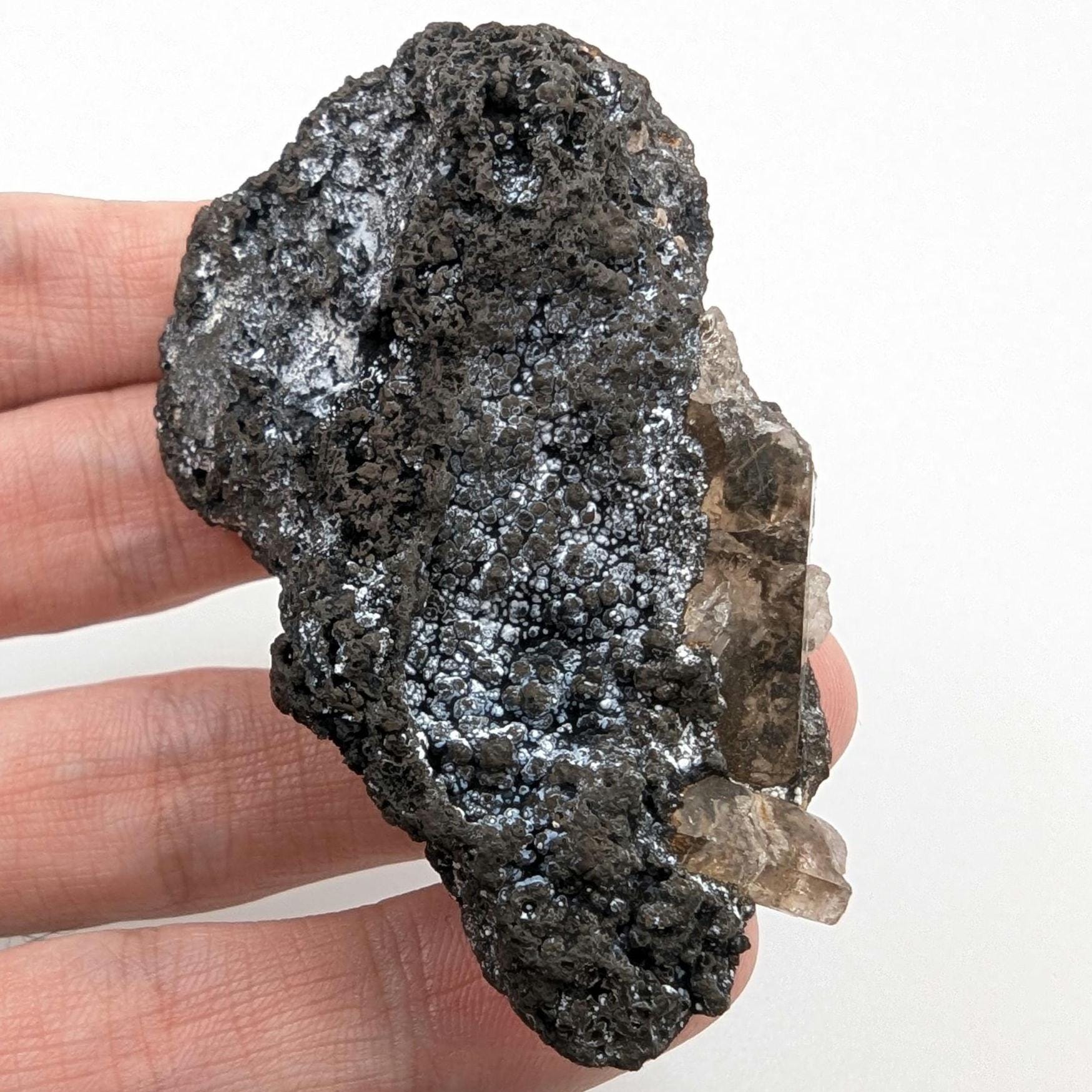 67g Smoky Quartz in Basalt - Minas Gerais, Brazil - Black Volcanic Matrix with Smoky Quartz Crystal - Mineral Specimen