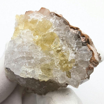 125 g Yellow Fluorite with Quartz - Sidi Ayad, Morocco - UV Reactive Fluorite Mineral Specimen