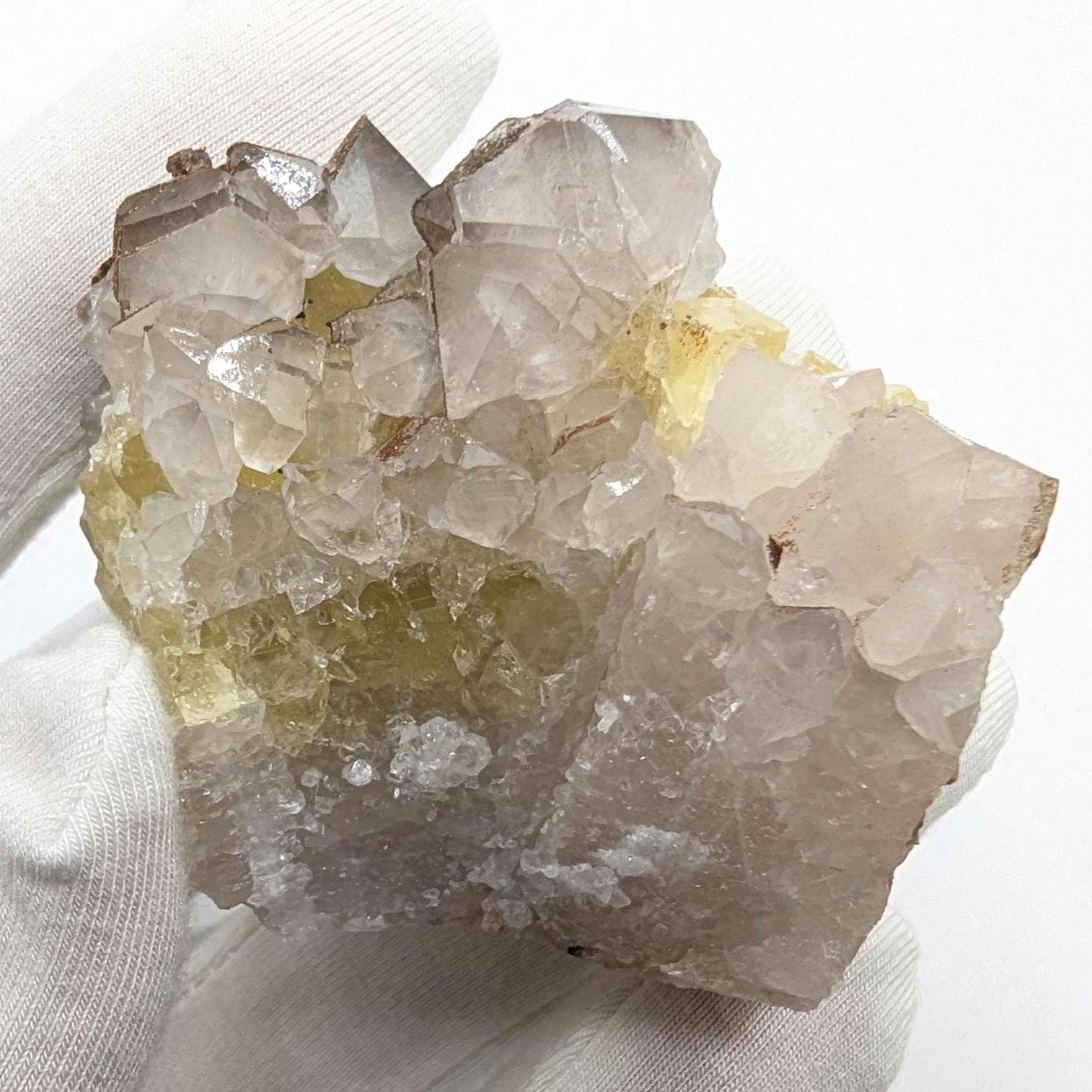 125 g Yellow Fluorite with Quartz - Sidi Ayad, Morocco - UV Reactive Fluorite Mineral Specimen