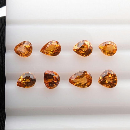 2.89 ct (8 pieces) Spessartine Garnet - Pear Shaped Faceted Gemstones - Mandarin Garnet Lot - Natural Untreated Cut Gemstones for Jewelry