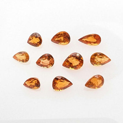 4.34 ct (10 pieces) Spessartine Garnet - Pear Shaped Faceted Gemstones - Mandarin Garnet Lot - Natural Untreated Cut Gemstones for Jewelry