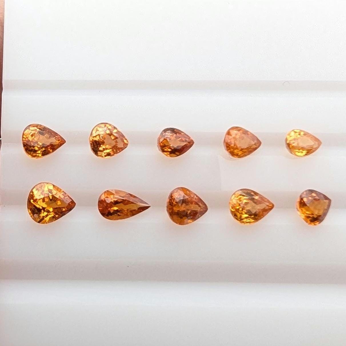 4.34 ct (10 pieces) Spessartine Garnet - Pear Shaped Faceted Gemstones - Mandarin Garnet Lot - Natural Untreated Cut Gemstones for Jewelry