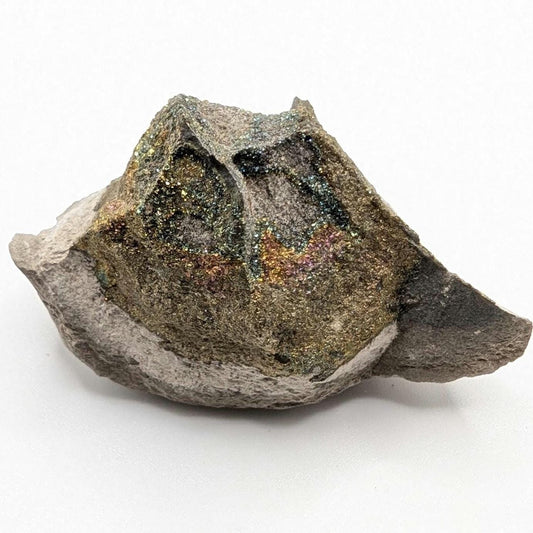 47g Iridescent Rainbow Pyrite on Sedimentary Concretion Matrix - Natural Rainbow Pyrite Crystal - Volga River, Ulyanovsk, Russia