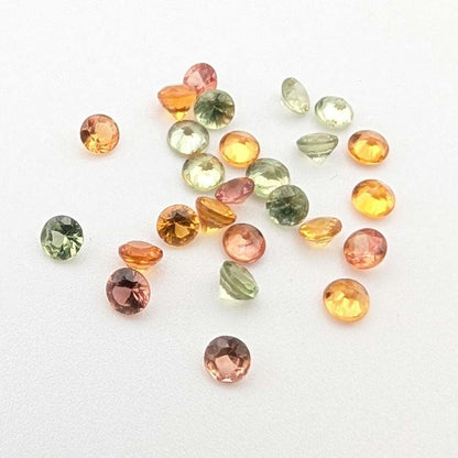 4.36 ct (26 pieces) Round Orange and Green Sapphires - Brilliant Cut Sapphires - 3mm Calibrated Sapphires - Loose Faceted Gemstones