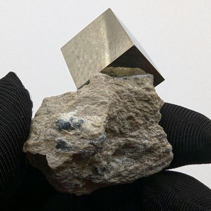 34g Pyrite Cube on Matrix - Navajun, Spain - Naturally Formed Cubic Pyrite from Spain - Natural Pyrite Mineral Specimen - Pyrite Crystal