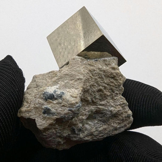 34g Pyrite Cube on Matrix - Navajun, Spain - Naturally Formed Cubic Pyrite from Spain - Natural Pyrite Mineral Specimen - Pyrite Crystal