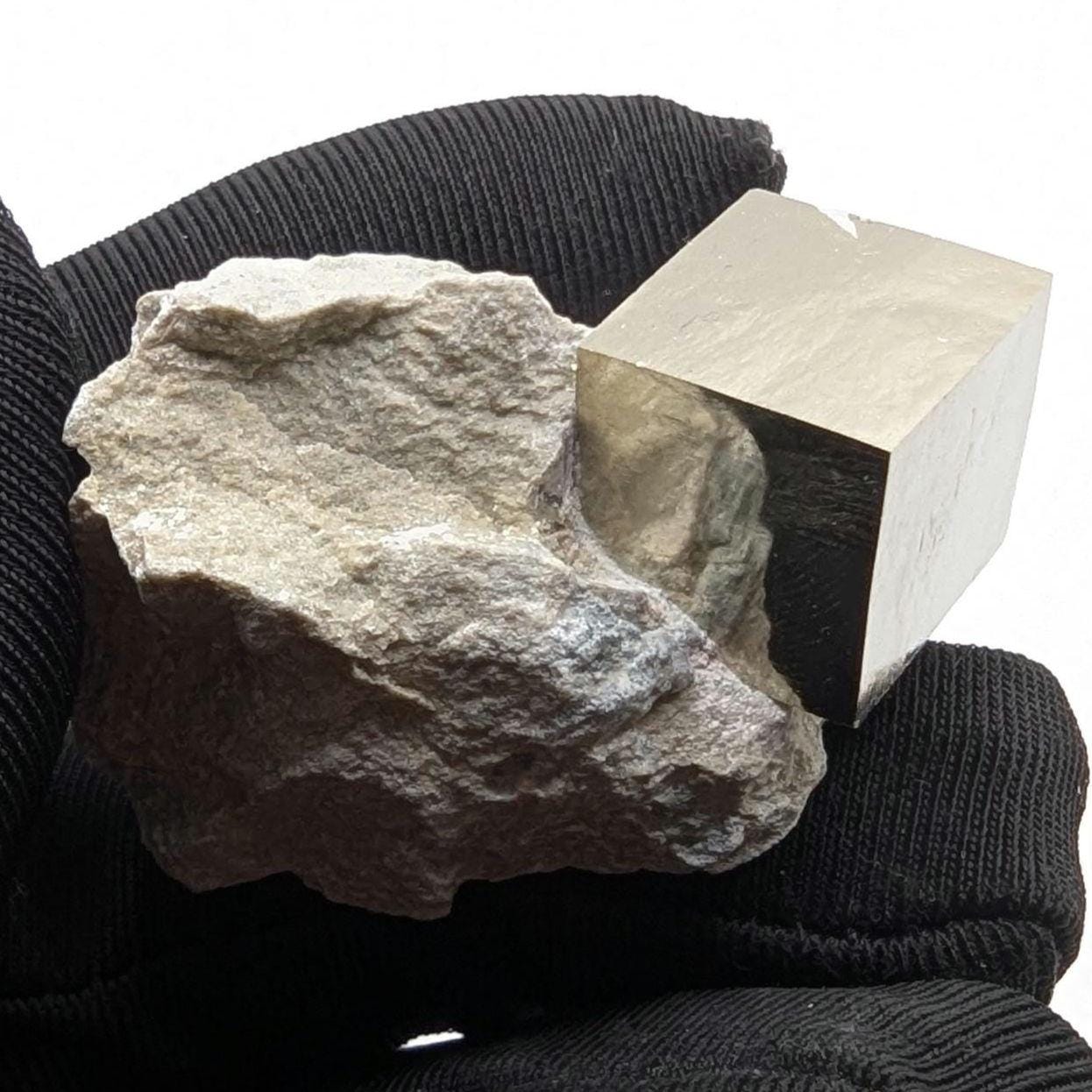43g Pyrite Cube on Matrix - Navajun, Spain - Naturally Formed Cubic Pyrite from Spain - Natural Pyrite Mineral Specimen - Pyrite Crystal
