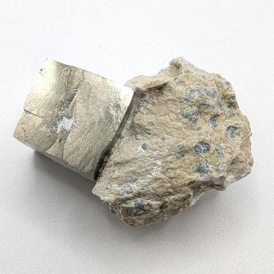 34g Pyrite Cube on Matrix - Navajun, Spain - Naturally Formed Cubic Pyrite from Spain - Natural Pyrite Mineral Specimen - Pyrite Crystal