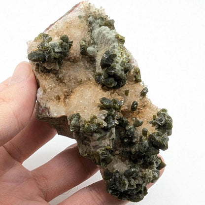 261g Natural Epidote with Quartz Crystals on Matrix - Imilchil, Morocco - Rough Green Epidote - Raw Mineral Specimen