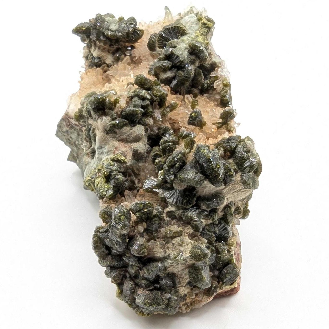 261g Natural Epidote with Quartz Crystals on Matrix - Imilchil, Morocco - Rough Green Epidote - Raw Mineral Specimen