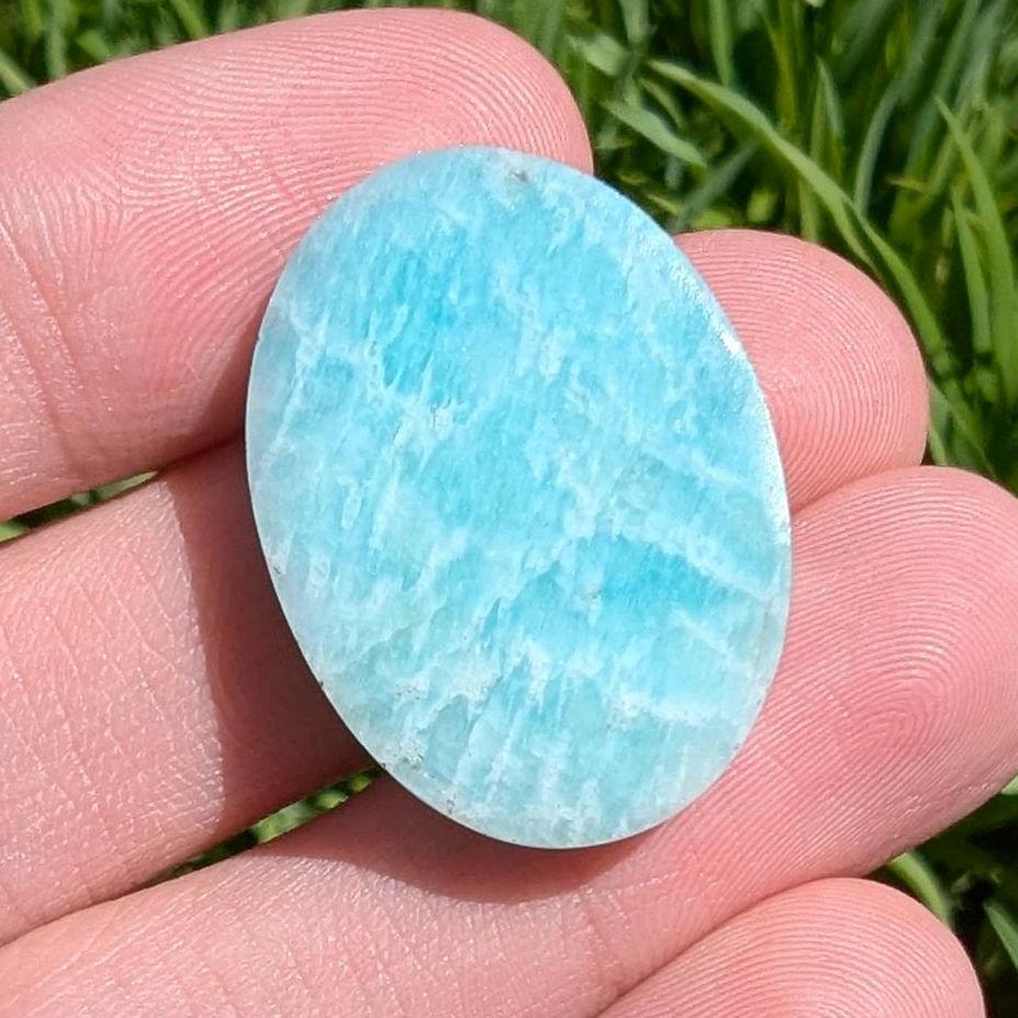 28 ct Quebec Amazonite - Light Teal Green Amazonite Cabochon - Oval Cabochon from Lac Sairs, Quebec, Canada - Natural Untreated Gemstones