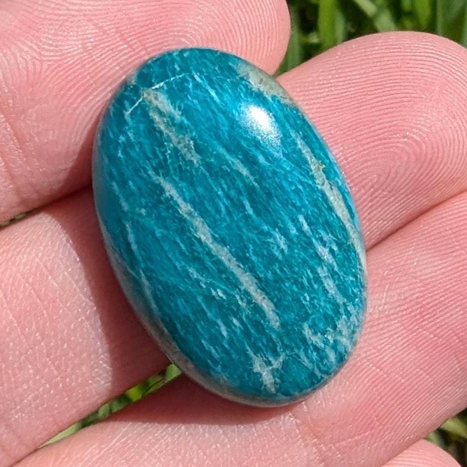 26 ct Quebec Amazonite - Rich Teal Green Amazonite Cabochon - Oval Cabochon from Lac Sairs, Quebec, Canada - Natural Untreated Gemstones