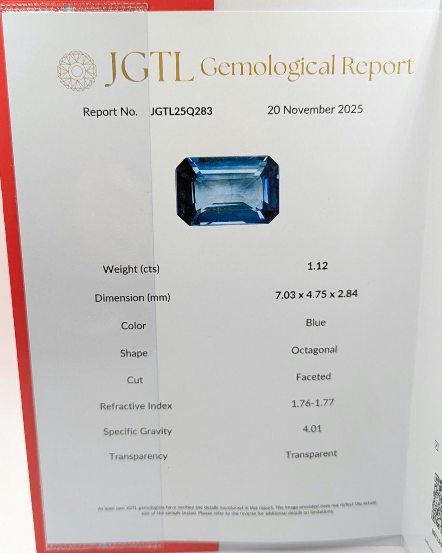 1.12 ct Certified Unheated Teal Blue Sapphire - Octagon Faceted Sapphire from Madagascar - Loose Natural Sapphire with JGTL Certificate