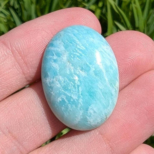 28 ct Quebec Amazonite - Light Teal Green Amazonite Cabochon - Oval Cabochon from Lac Sairs, Quebec, Canada - Natural Untreated Gemstones