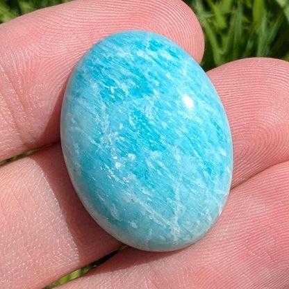 27 ct Quebec Amazonite - Light Teal Green Amazonite Cabochon - Oval Cabochon from Lac Sairs, Quebec, Canada - Natural Untreated Gemstones