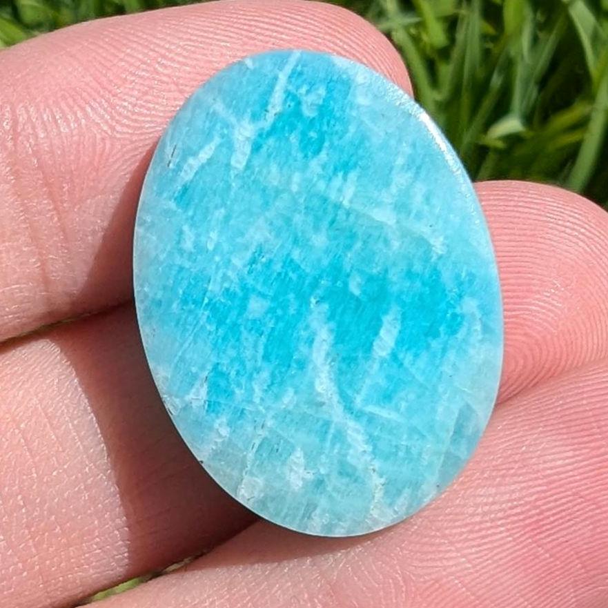 27 ct Quebec Amazonite - Light Teal Green Amazonite Cabochon - Oval Cabochon from Lac Sairs, Quebec, Canada - Natural Untreated Gemstones