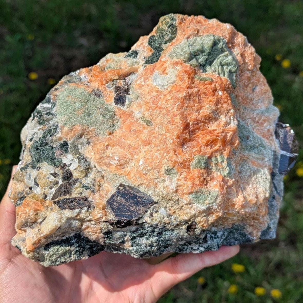 3.36 kg Rare Titanite Crystals in Orange Calcite with Fluorapatite - Yates Mine, Otter Lake, Quebec, Canada - Natural Large Mineral Specimen