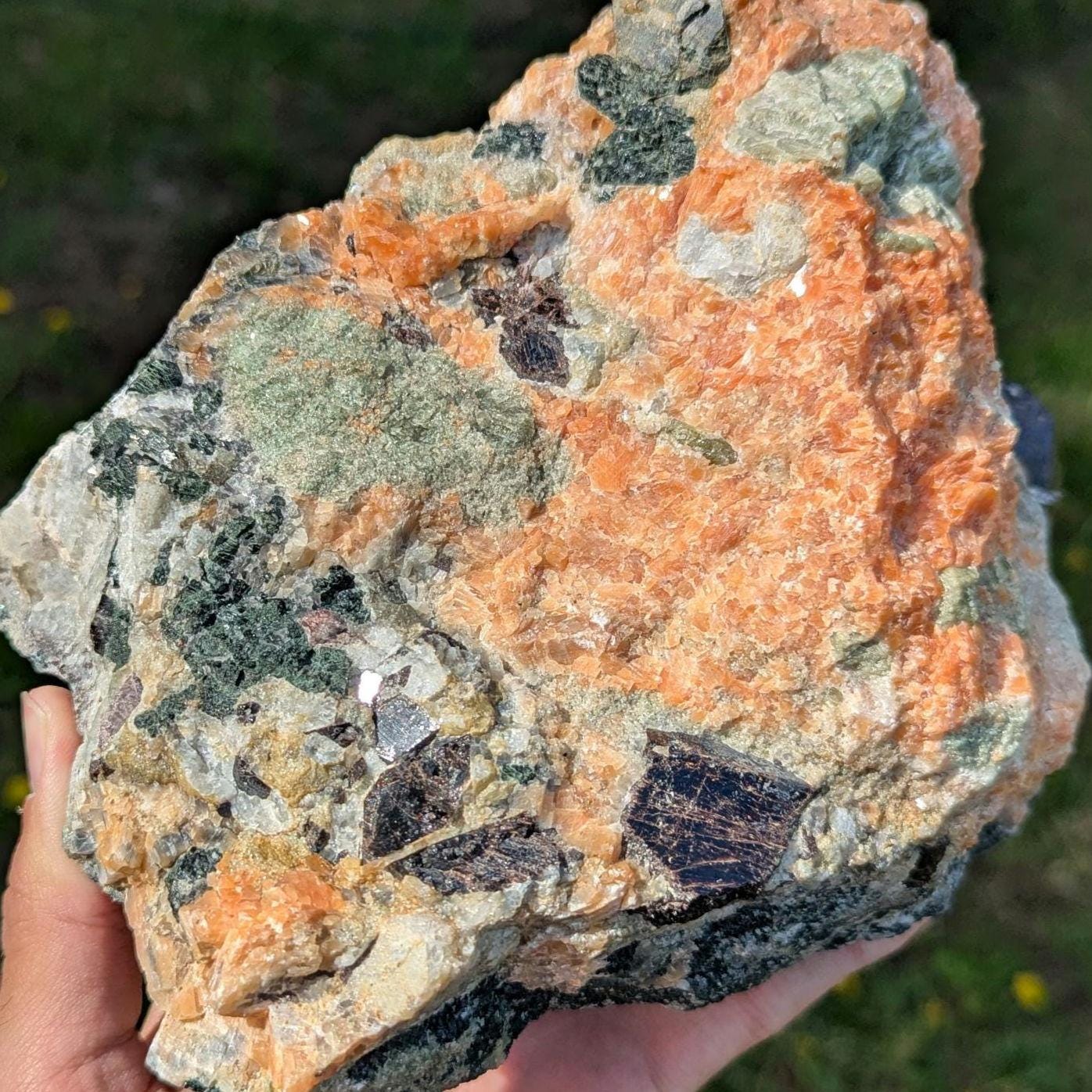 3.36 kg Rare Titanite Crystals in Orange Calcite with Fluorapatite - Yates Mine, Otter Lake, Quebec, Canada - Natural Large Mineral Specimen