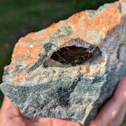 3.36 kg Rare Titanite Crystals in Orange Calcite with Fluorapatite - Yates Mine, Otter Lake, Quebec, Canada - Natural Large Mineral Specimen