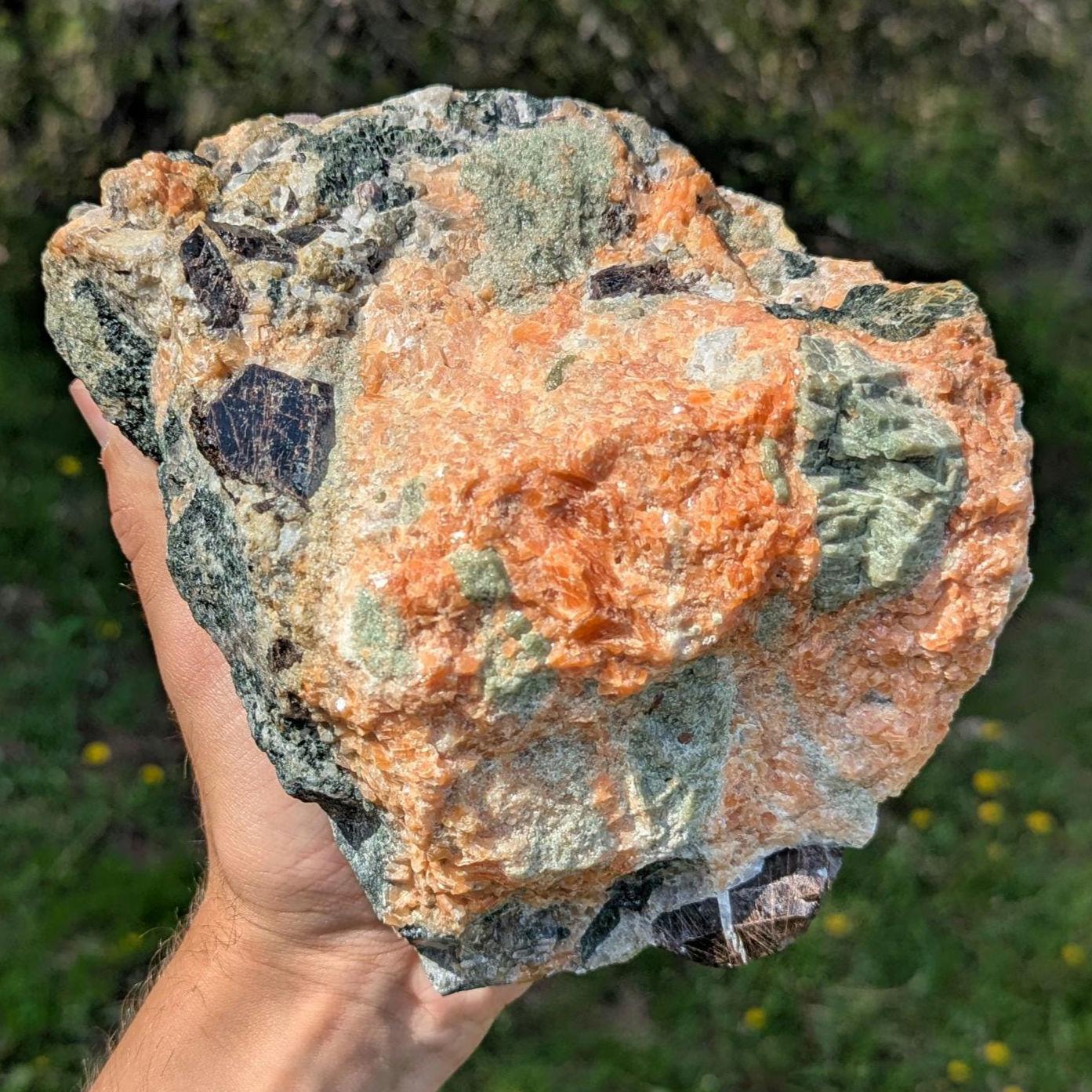 3.36 kg Rare Titanite Crystals in Orange Calcite with Fluorapatite - Yates Mine, Otter Lake, Quebec, Canada - Natural Large Mineral Specimen