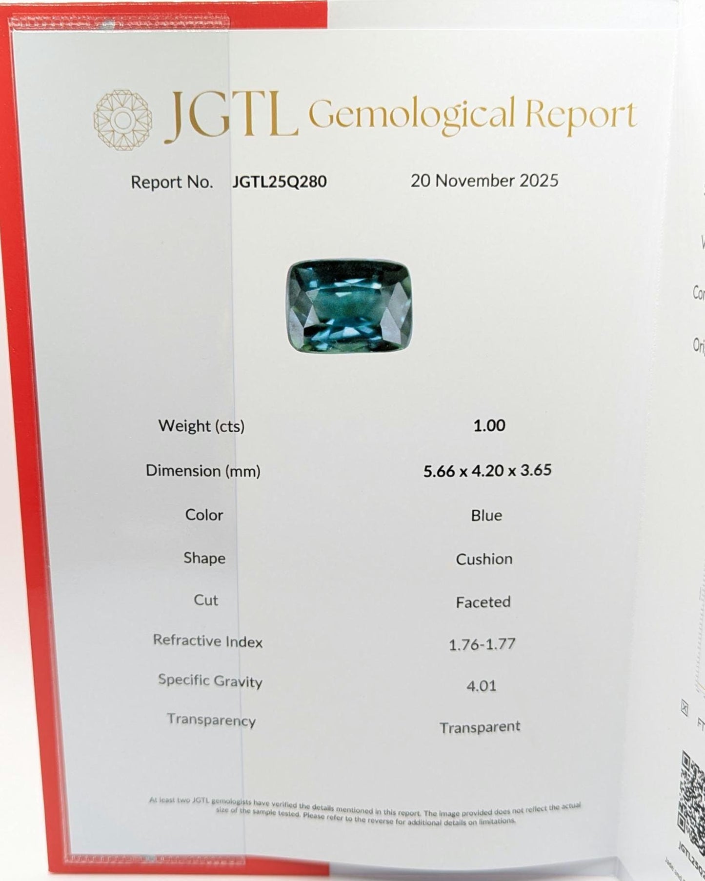 1.00 ct Certified Unheated Teal Blue Sapphire - Cushion Faceted Sapphire from Madagascar - Loose Natural Sapphire with JGTL Certificate