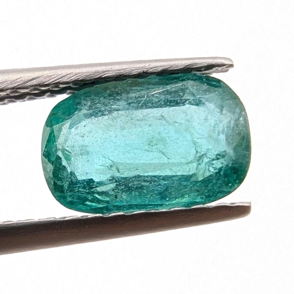1.31ct Natural Emerald - Zambian Emerald with Minor Oil - Green Emerald from Zambia - Loose Cushion Cut Emerald - Faceted Loose Gemstone