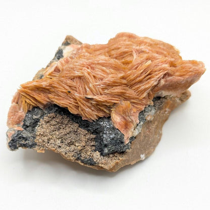 520g Orange Barite on Galena Matrix - Mibladen, Morocco - Natural Mineral Specimens - Raw Barite Blades on Matrix - Rough Minerals