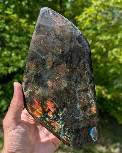 1.24 kg Orange Labradorite Crystal - Polished Purple, Orange, Blue Flash Labradorite Freeform - Large Polished Labradorite - Madagascar