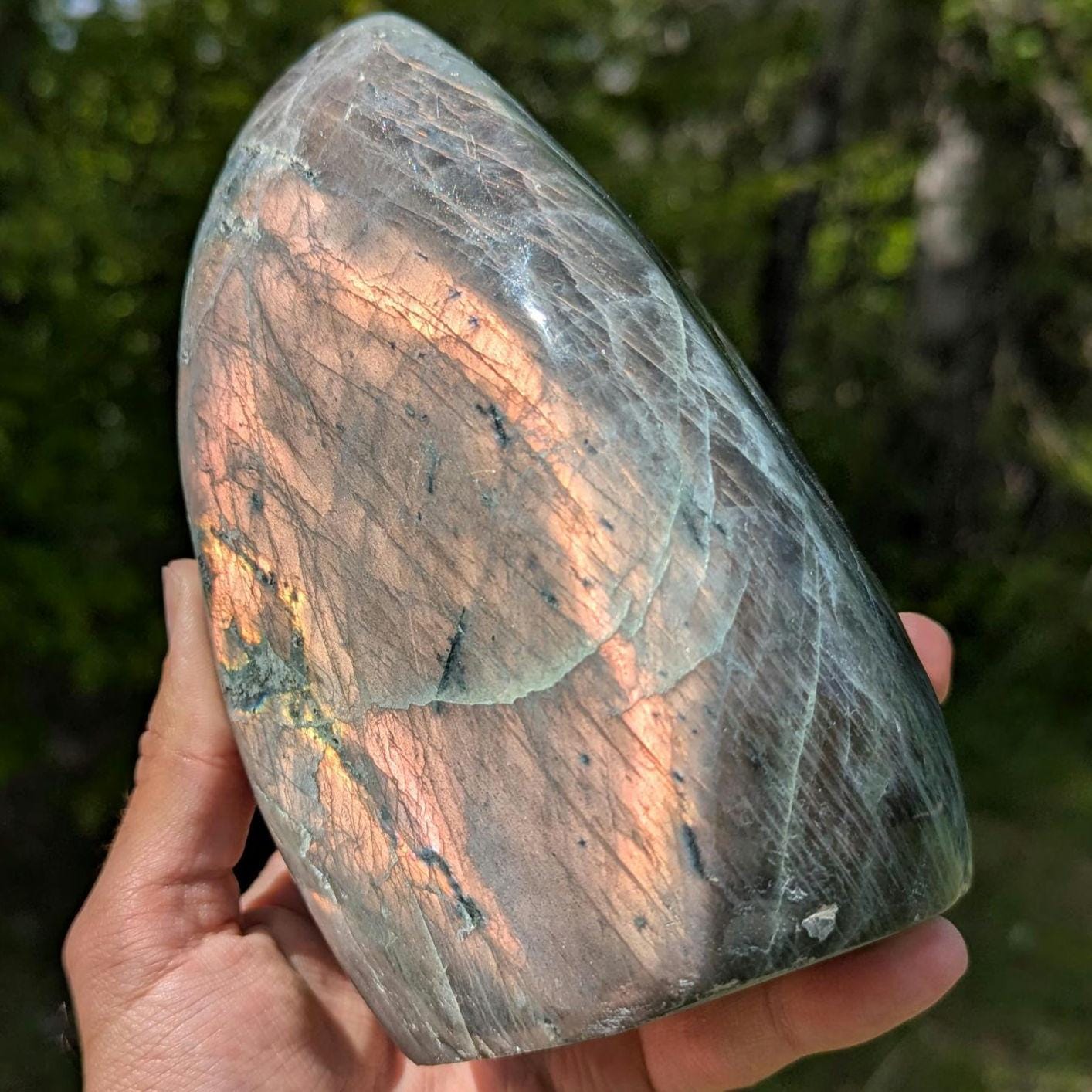 1.88 kg Orangey Pink Labradorite Crystal - Polished Orange, Pink Flash Labradorite Freeform - Large Polished Labradorite - Madagascar