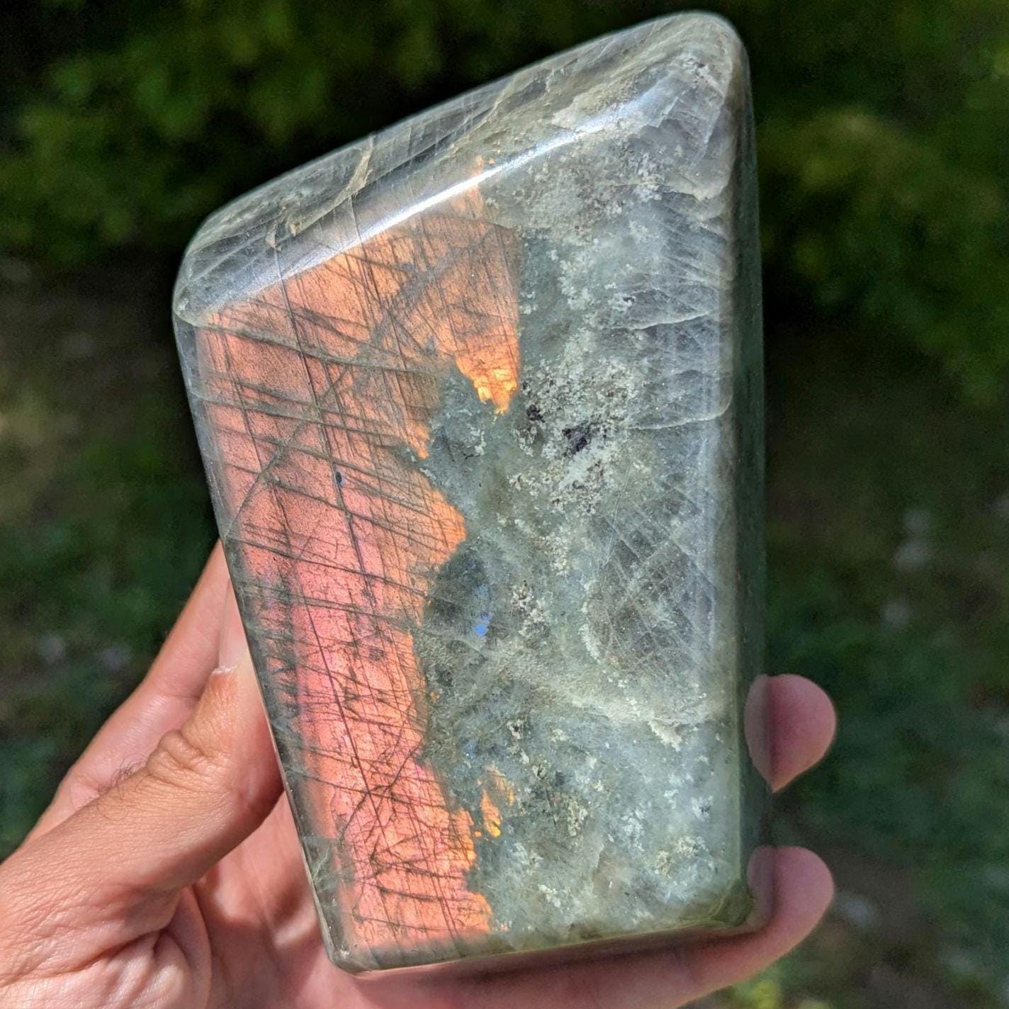 1.01 kg Purple Labradorite Crystal - Polished Purple, Orange, Pink Flash Labradorite Freeform - Large Polished Labradorite - Madagascar