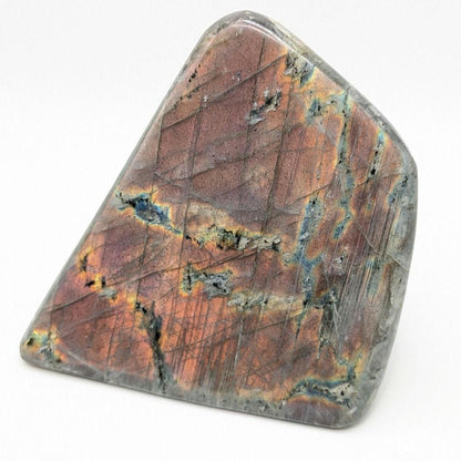 862 g Orangey Pink Labradorite Crystal - Polished Purple, Orange, Pink Flash Labradorite Freeform - Large Polished Labradorite - Madagascar
