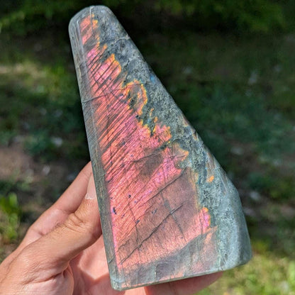 766 g Orangey Pink Labradorite Crystal - Polished Purple, Orange, Pink Flash Labradorite Freeform - Large Polished Labradorite - Madagascar