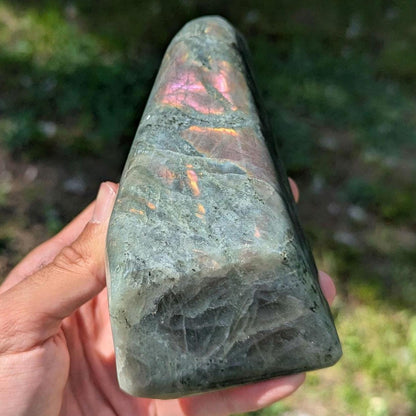 766 g Orangey Pink Labradorite Crystal - Polished Purple, Orange, Pink Flash Labradorite Freeform - Large Polished Labradorite - Madagascar