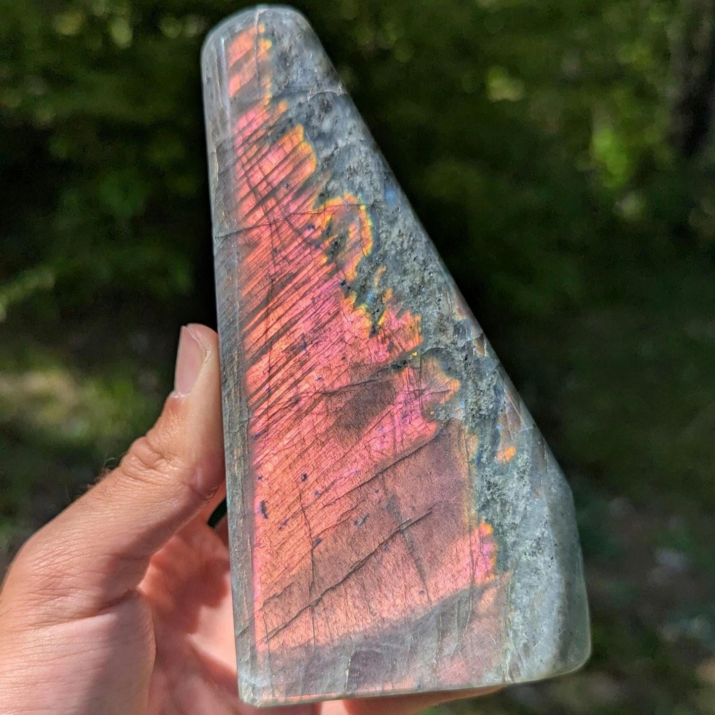 766 g Orangey Pink Labradorite Crystal - Polished Purple, Orange, Pink Flash Labradorite Freeform - Large Polished Labradorite - Madagascar