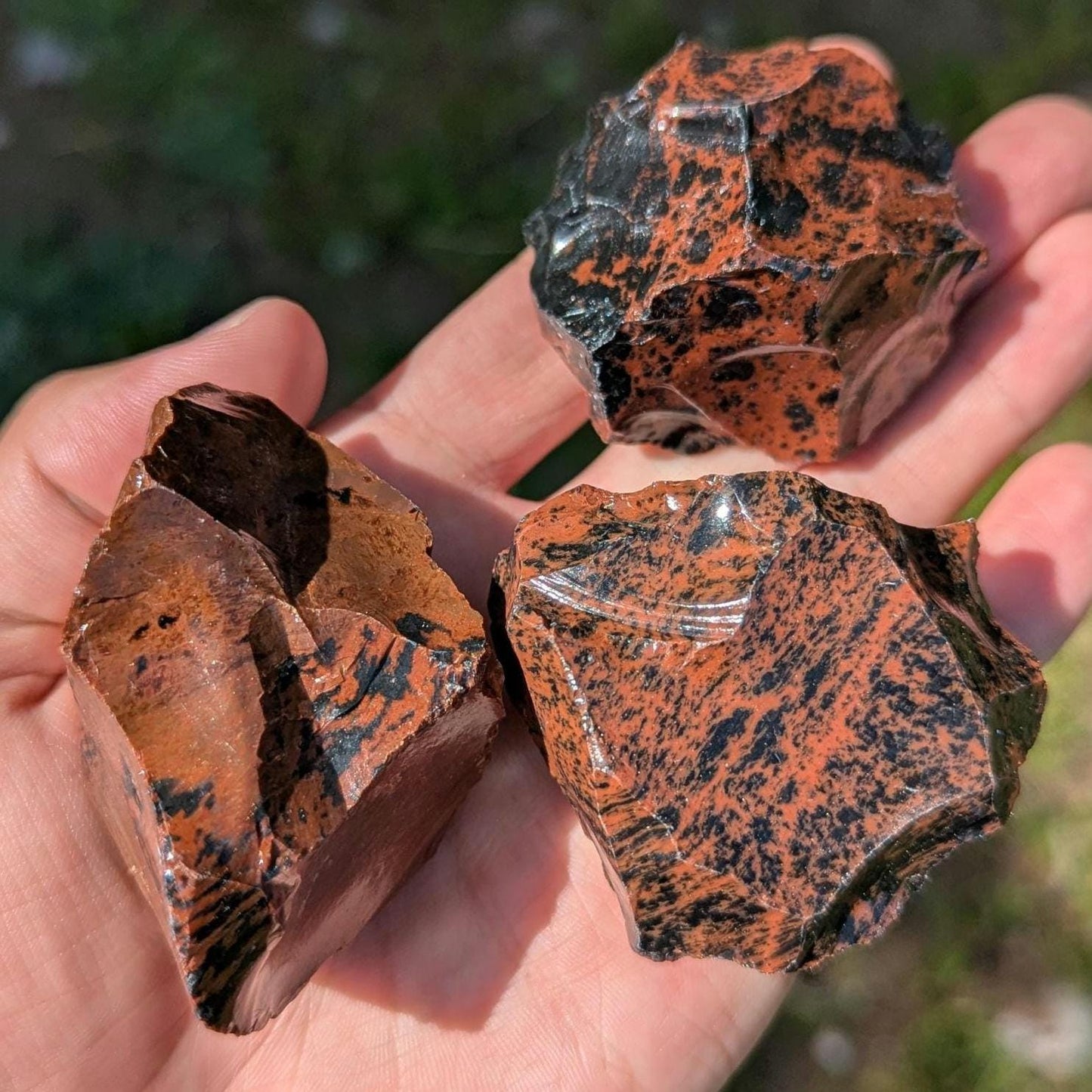 3 piece Red Obsidian Set, Natural Mahogany Obsidian, Raw Obsidian Pieces, Rough Obsidian Volcanic Glass, Mexico