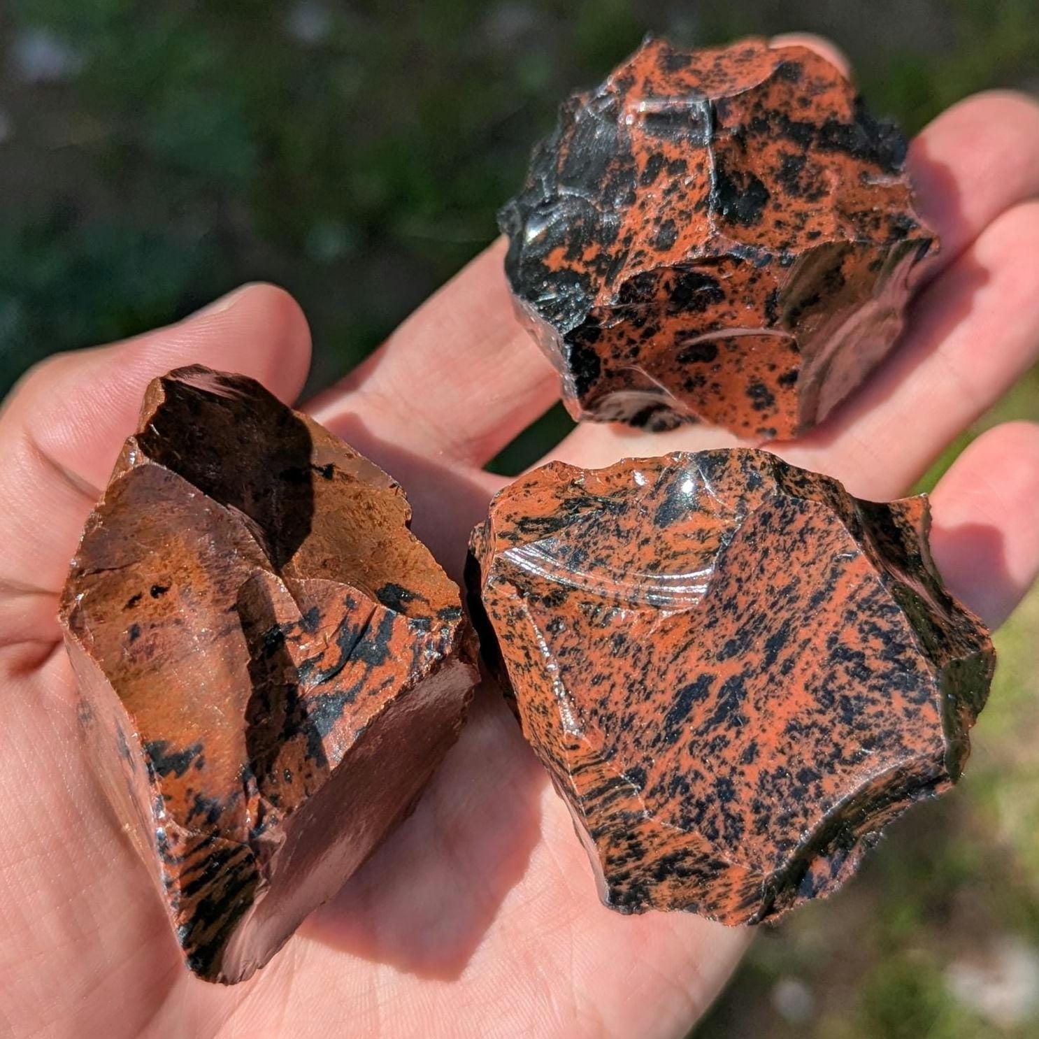 3 piece Red Obsidian Set, Natural Mahogany Obsidian, Raw Obsidian Pieces, Rough Obsidian Volcanic Glass, Mexico